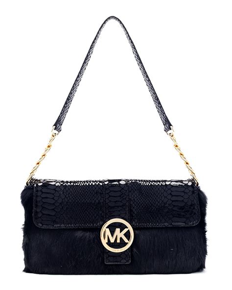 michael kors fur handbag|Michael Kors black shoulder handbags.